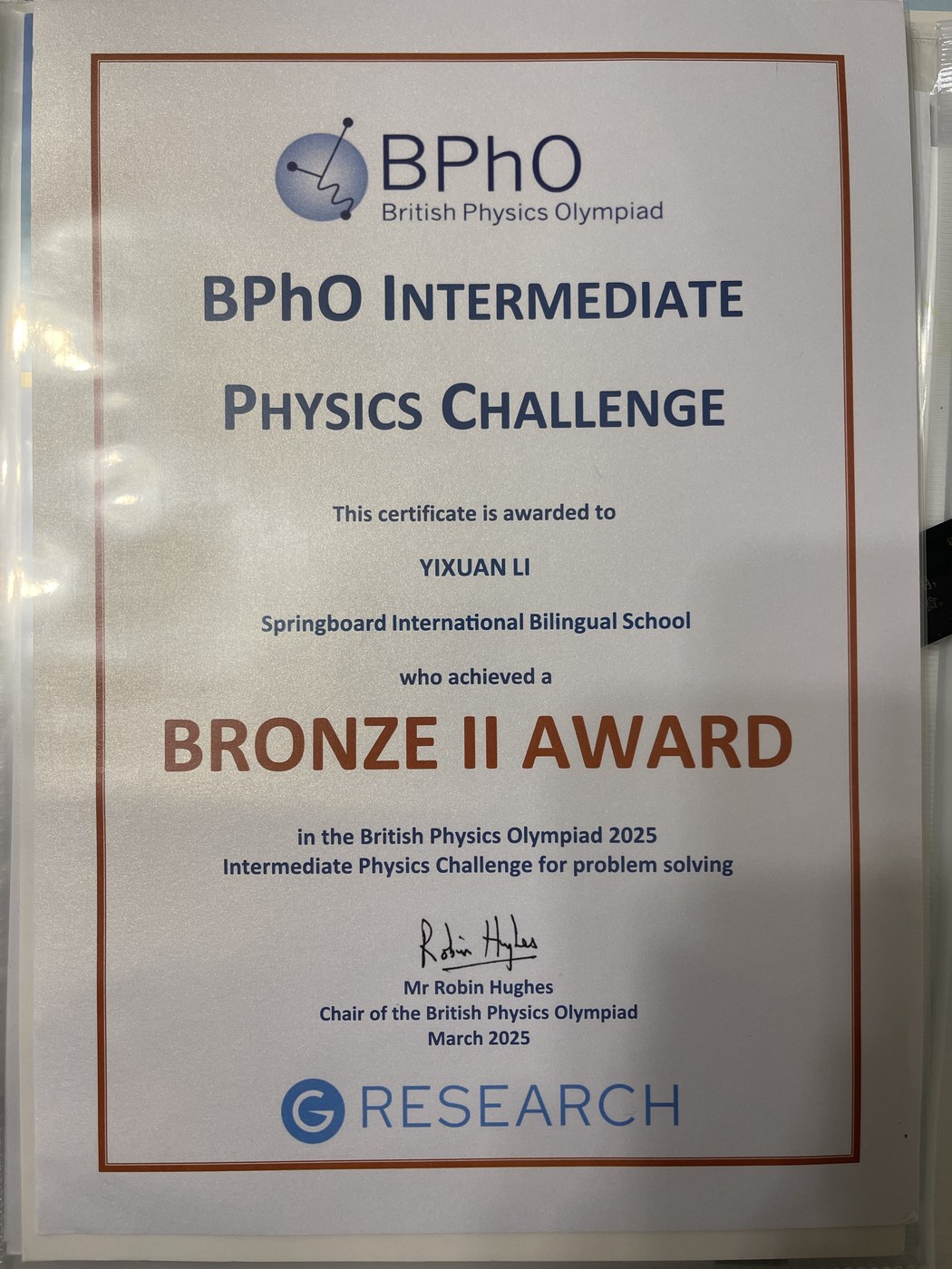 BPhO Intermediate Physics Challenge